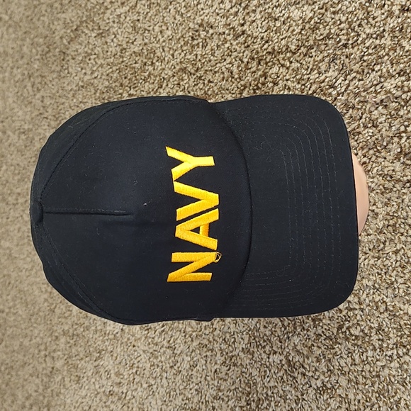 Vtg Propaganda Navy Embroidered Black Yellow Baseball Adjustable Cap Hat - Picture 1 of 9